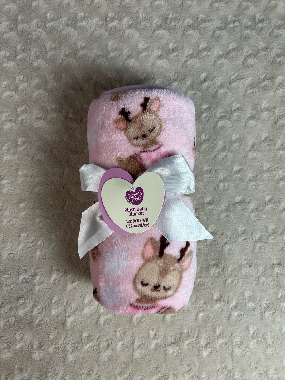 Parent's Choice Pink Reindeer Baby Blanket Security Lovey White Snowflakes Deer